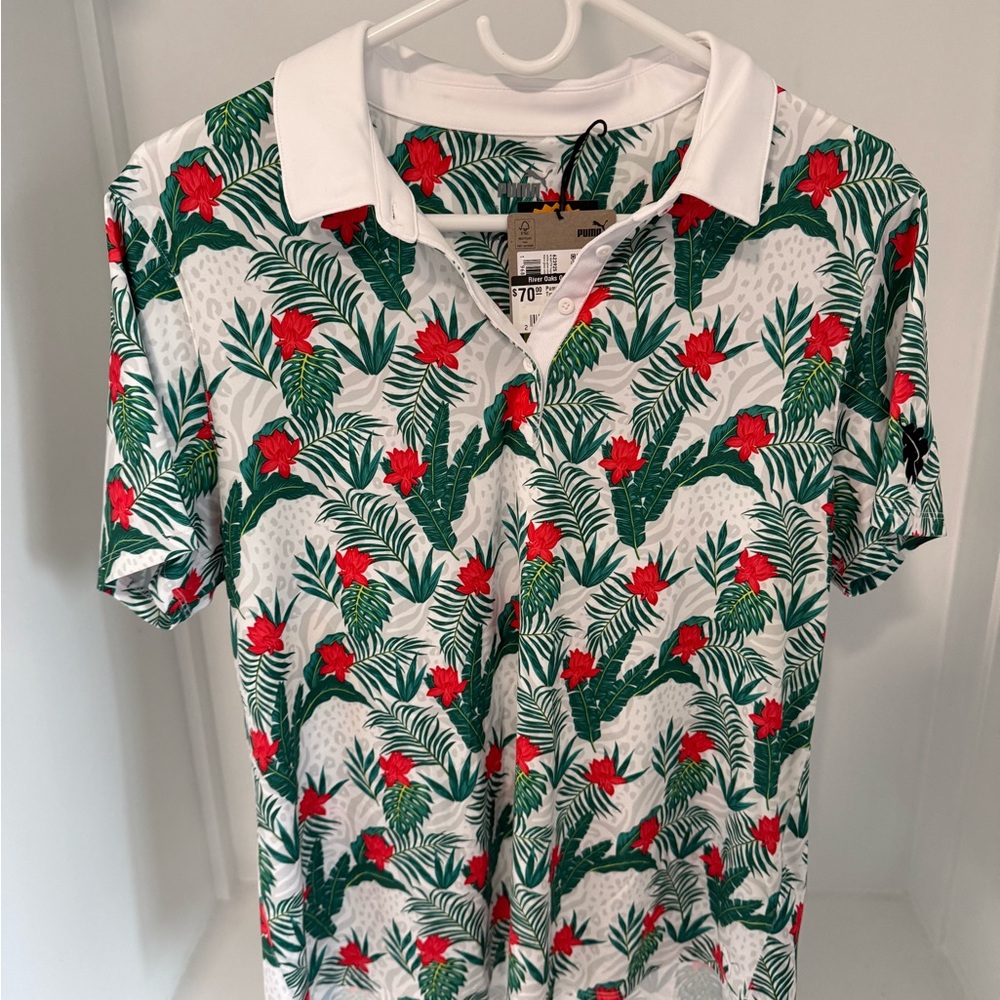 Puma Green and Red Floral Golf Polo Shirt